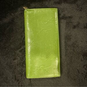 yves saint laurent green leather bi-fold wallet